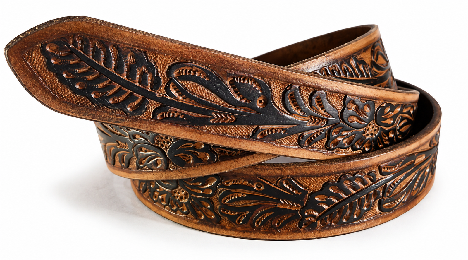 Vintage Distressed Scroll Carved Belt